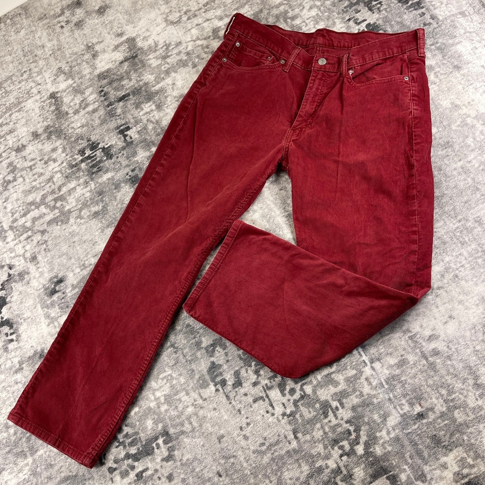 Levi's Mens 36x29 514 Straight Fit Corduroy Pants Red Solid Casual Trousers Prep